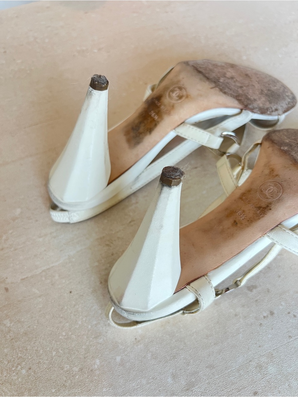 Vintage Chanel White Slingback Studded Sandals with Box - Picture 8 of 10